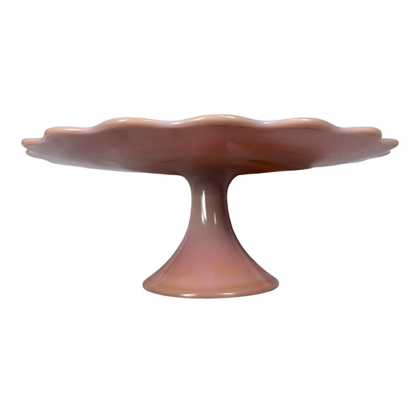 Vintage Fenton Pink Milk Glass Spanish Lace Pedestal Cake Stand Plate Scalloped - Picture 4 of 9